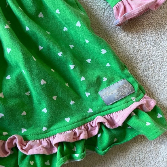 Eleanor Rose twirl dress, green with pink polka dots. 18 months - Picture 2 of 7
